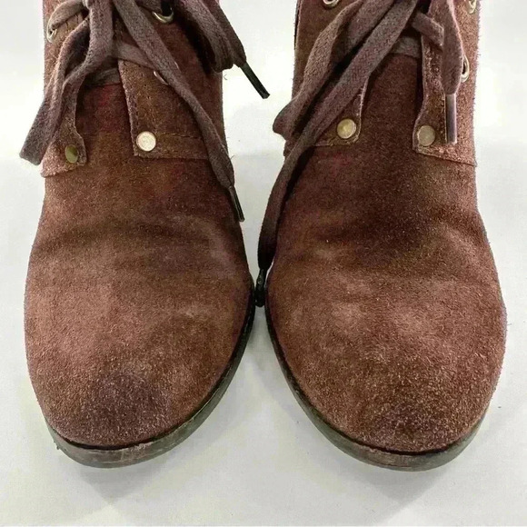 Lucky brand sway ankle booties size 7.5 37.5 chocolate brown suede wedge boots - Picture 6 of 13